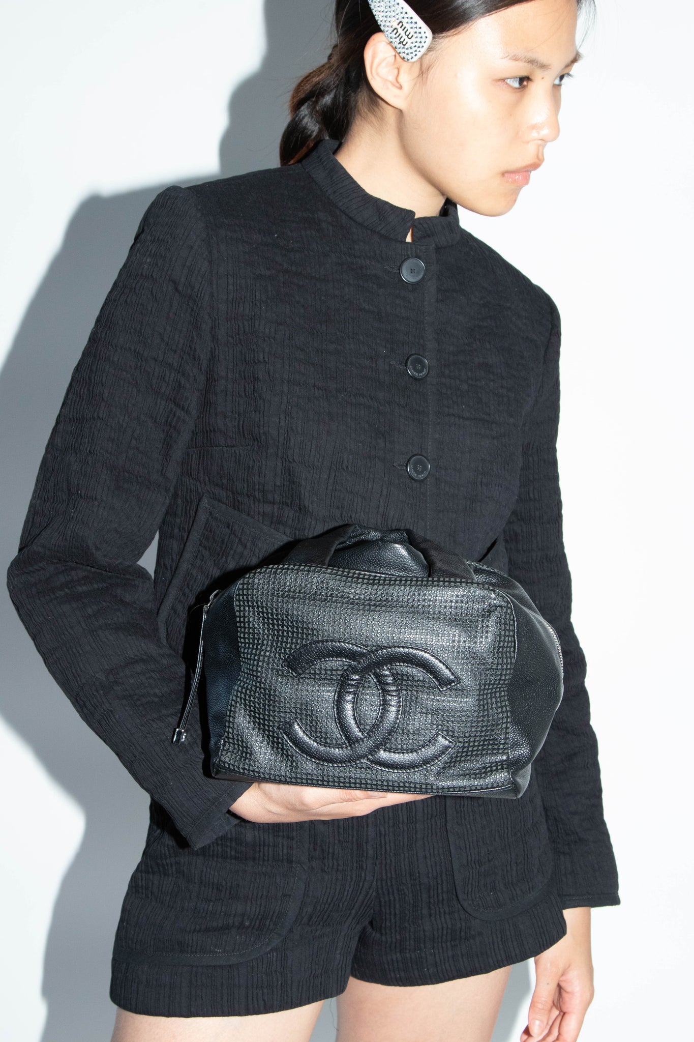 Vintage Chanel Black Caviar Leather Small Bowling Bag