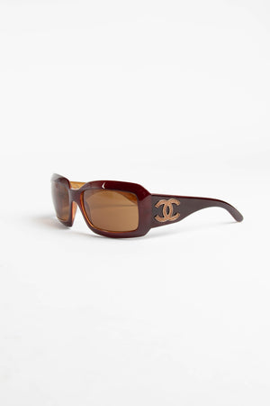 Y2K Chanel Brown Leather CC Sunglasses
