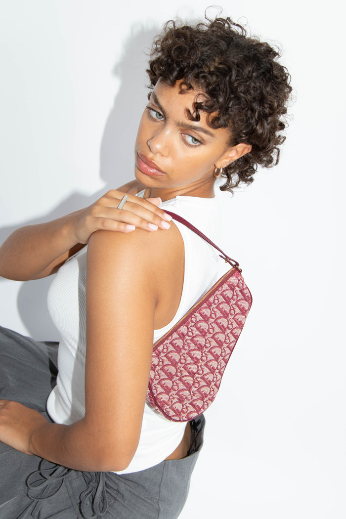 2000s Christian Dior Red Monogram Trotter Saddle Bag