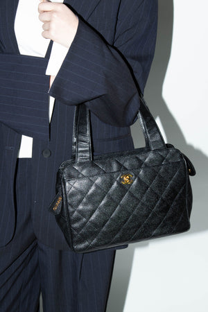 90s Chanel Black Caviar Quilted Shoulder Bag