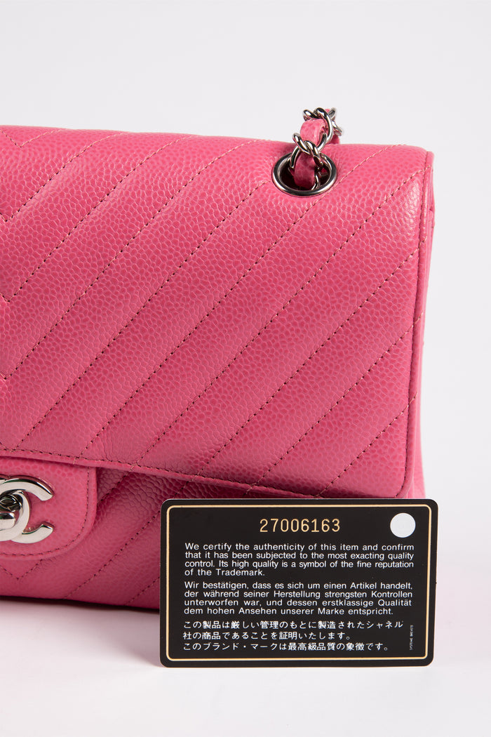 RARE 2019 Chanel Pink Caviar Chevron Medium Double Flap with SHW