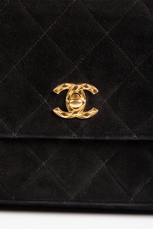 Vintage Chanel Black Suede Shoulder Bag with GHW