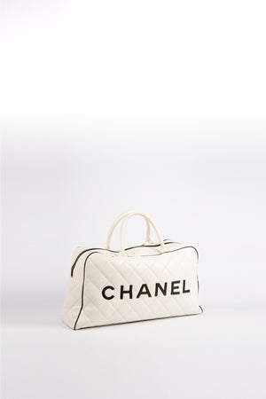 RARE Chanel White Lambskin Leather Bowling Bag