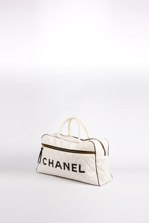 RARE Chanel White Lambskin Leather Bowling Bag