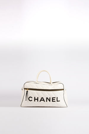 RARE Chanel White Lambskin Leather Bowling Bag