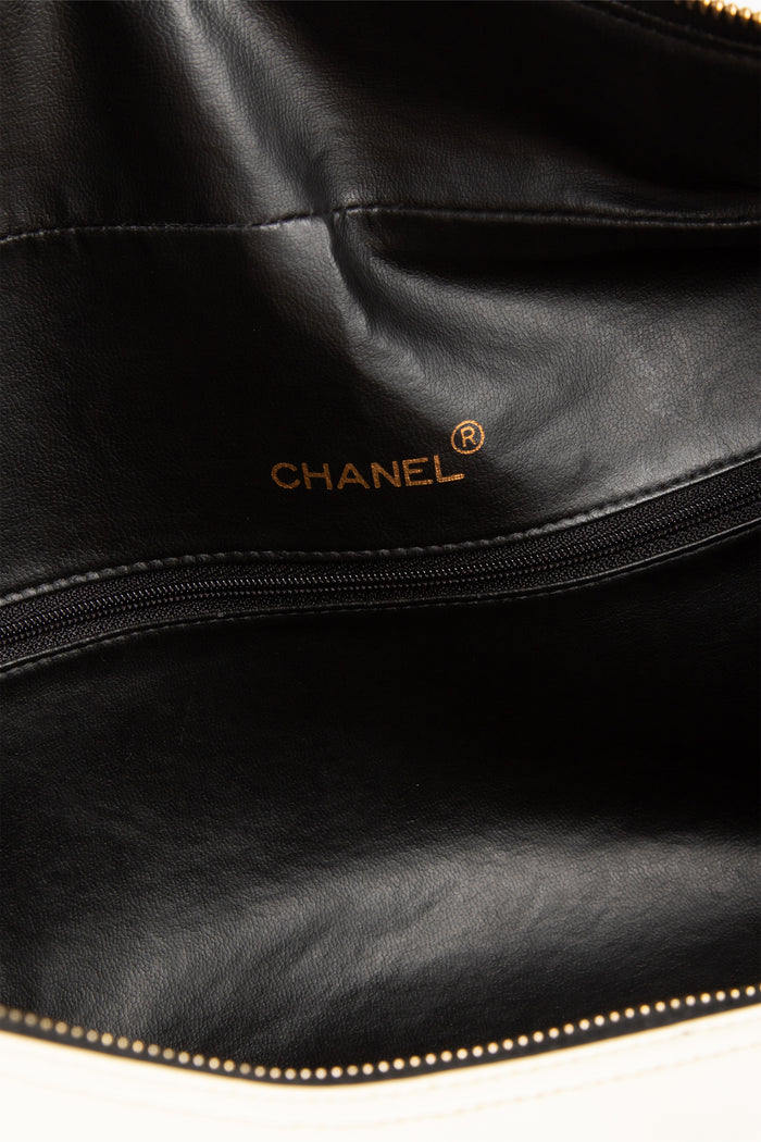 RARE Chanel White Lambskin Leather Bowling Bag