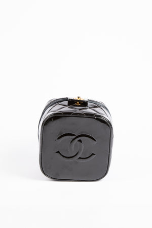 90s Chanel Black Patent Leather Small Vanity Case