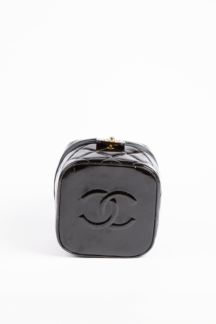 90s Chanel Black Patent Leather Small Vanity Case