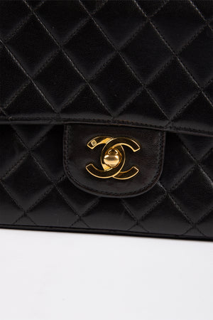 RARE 90s Chanel Black Lambskin Leather Top Handle Bag