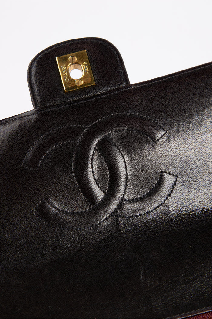 RARE 90s Chanel Black Lambskin Leather Top Handle Bag