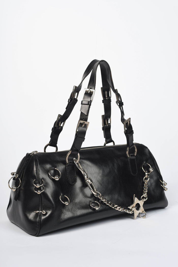 RARE Christian Dior Black Leather Hardcore Piercing Shoulder Bag