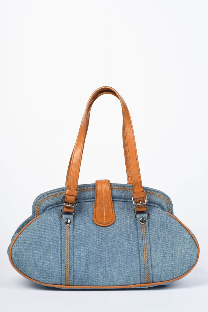 Vintage Christian Dior Denim Floral Embroidered Frame Shoulder Bag