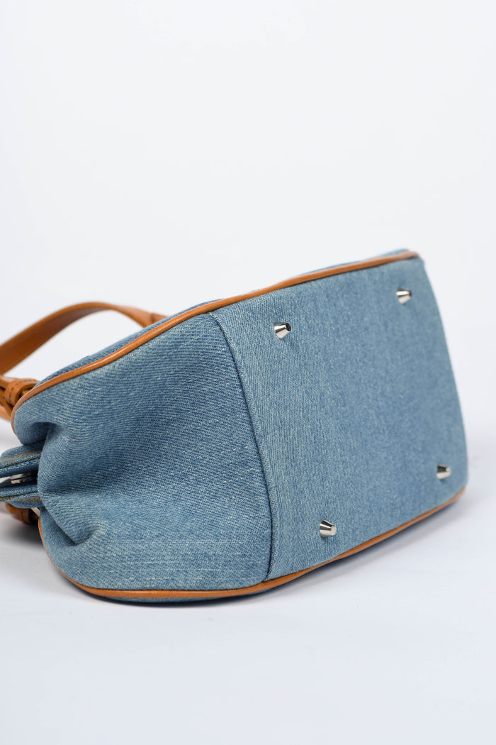 Vintage Christian Dior Denim Floral Embroidered Frame Shoulder Bag