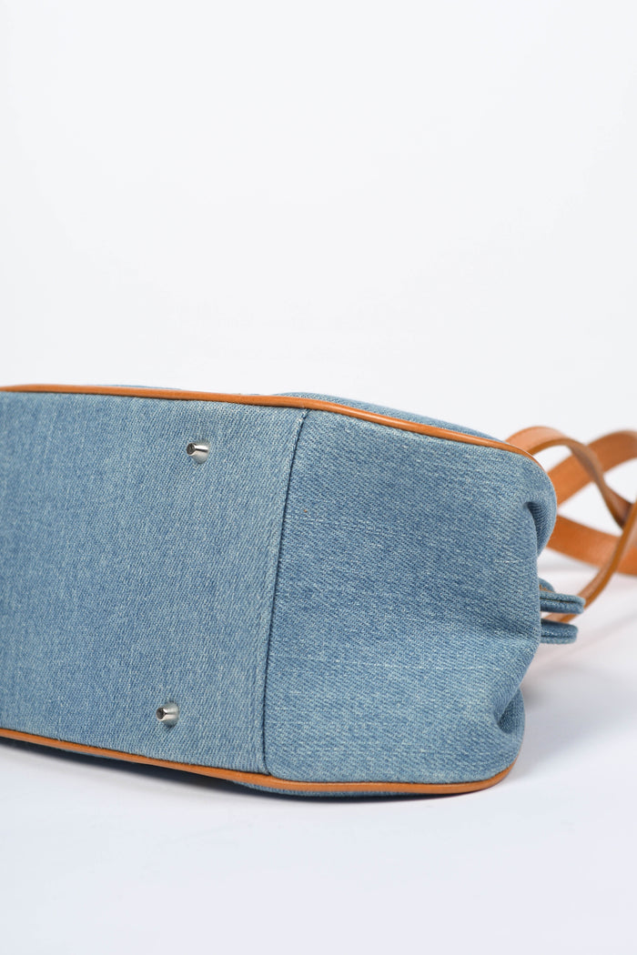 Vintage Christian Dior Denim Floral Embroidered Frame Shoulder Bag