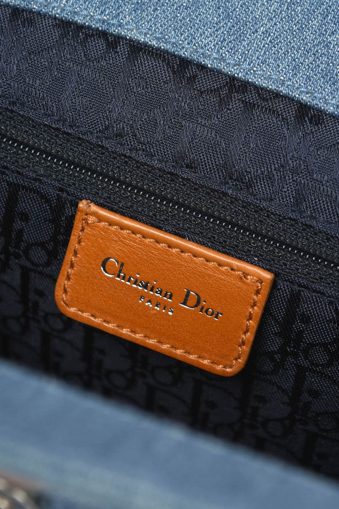 Vintage Christian Dior Denim Floral Embroidered Frame Shoulder Bag