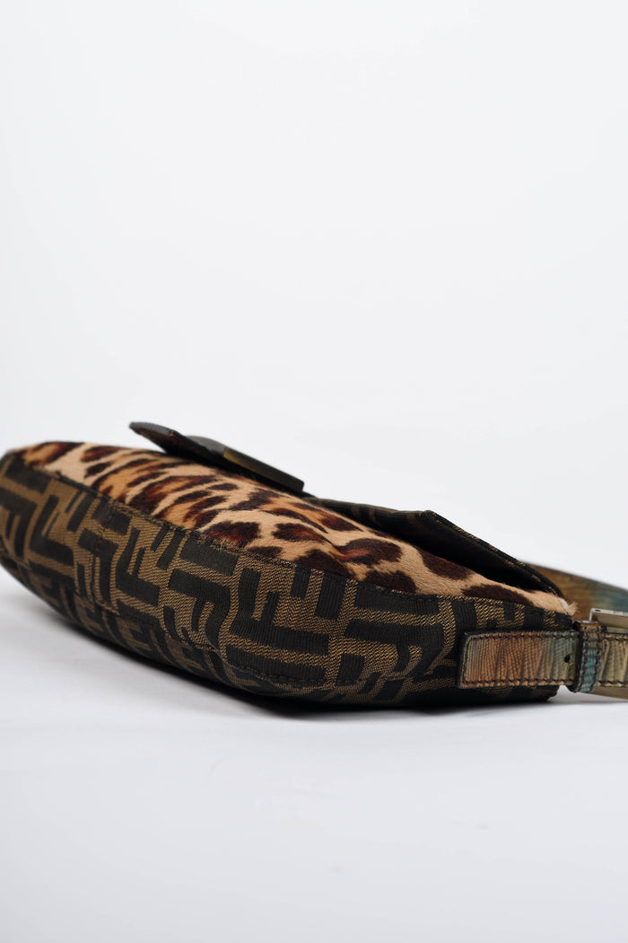 RARE Vintage Fendi Zucca Leopard Print Baguette Shoulder Bag