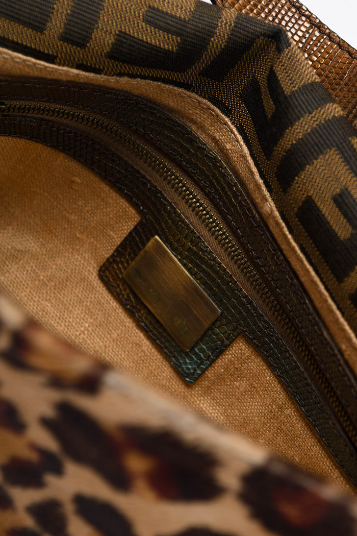 RARE Vintage Fendi Zucca Leopard Print Baguette Shoulder Bag