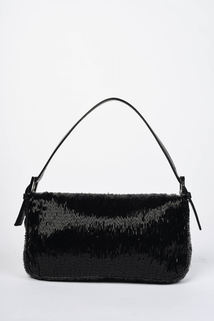 RARE Vintage Fendi Black Beaded Baguette Shoulder Bag