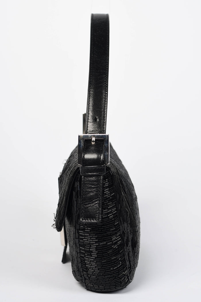 RARE Vintage Fendi Black Beaded Baguette Shoulder Bag