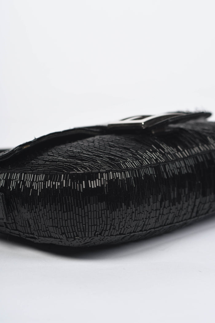 RARE Vintage Fendi Black Beaded Baguette Shoulder Bag