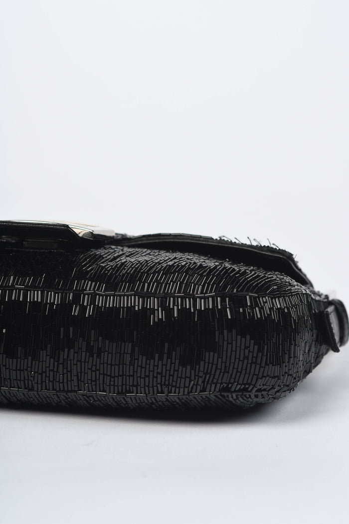 RARE Vintage Fendi Black Beaded Baguette Shoulder Bag