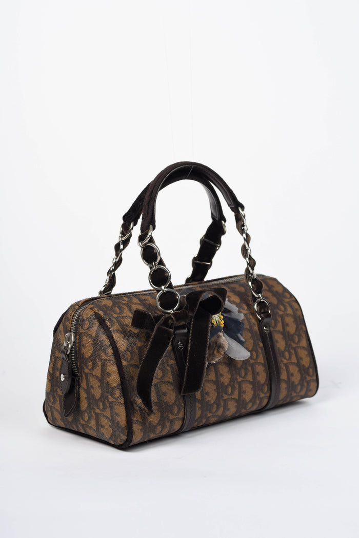 2000s Christian Dior Brown Romantiqué Monogram Barrel Shoulder Bag