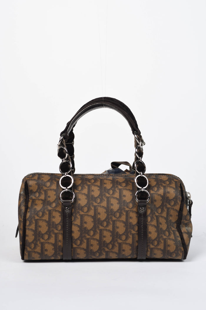 2000s Christian Dior Brown Romantiqué Monogram Barrel Shoulder Bag