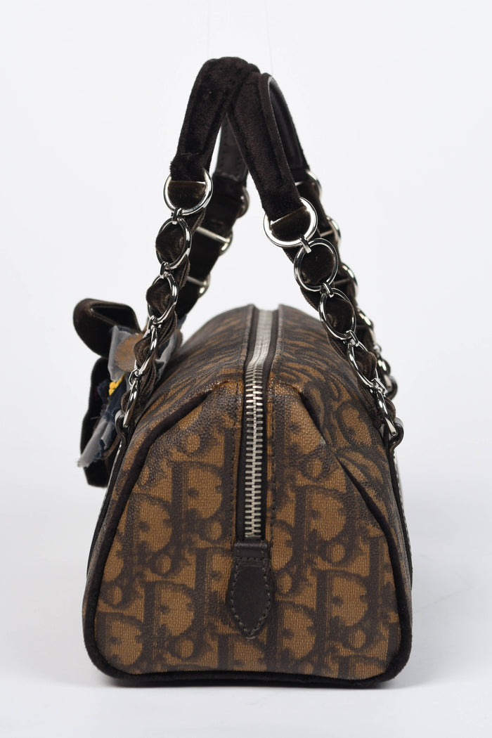 2000s Christian Dior Brown Romantiqué Monogram Barrel Shoulder Bag