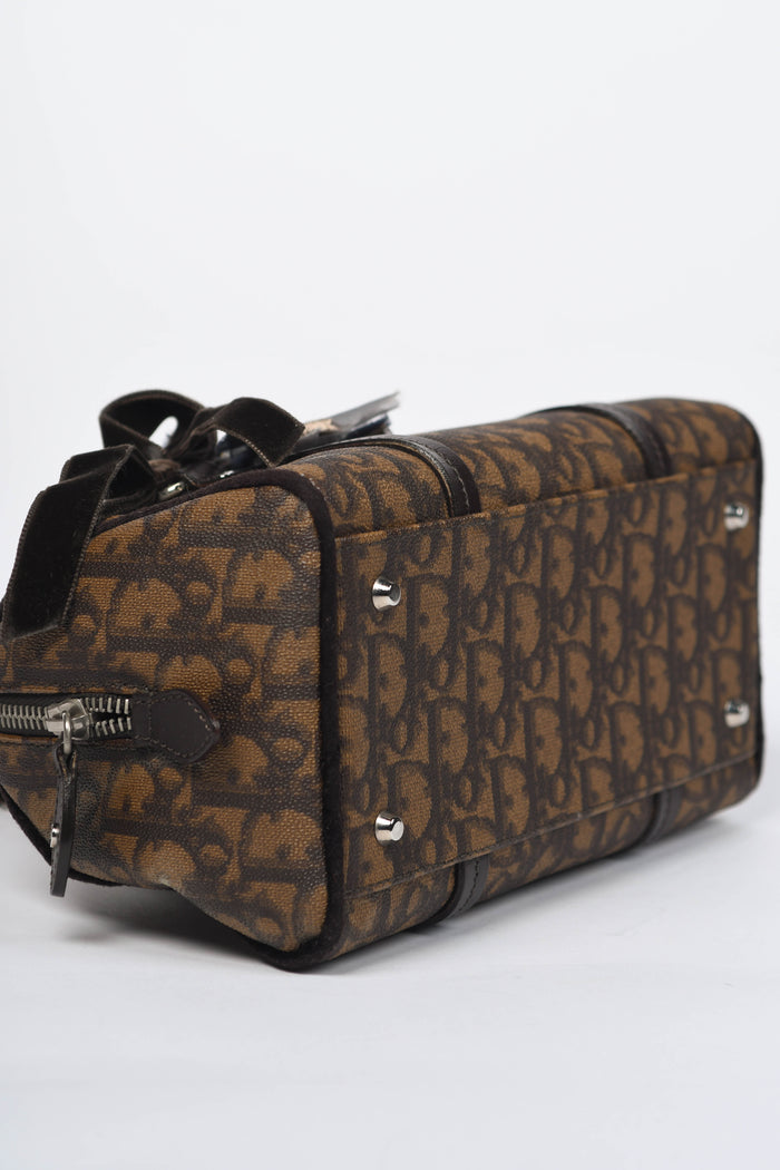 2000s Christian Dior Brown Romantiqué Monogram Barrel Shoulder Bag