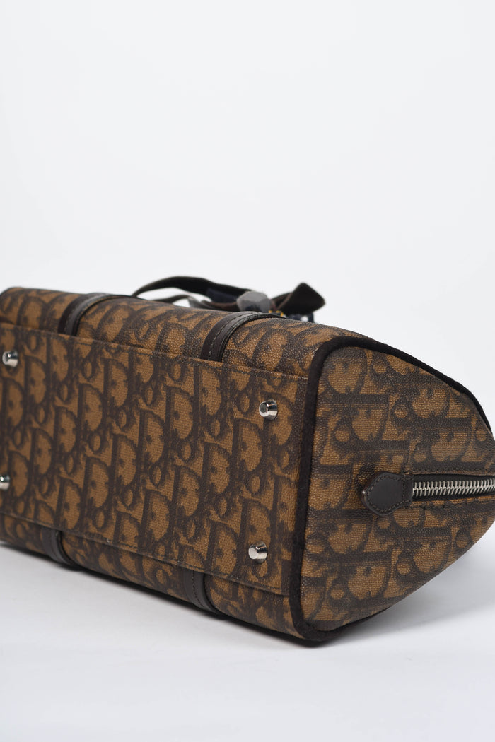 2000s Christian Dior Brown Romantiqué Monogram Barrel Shoulder Bag