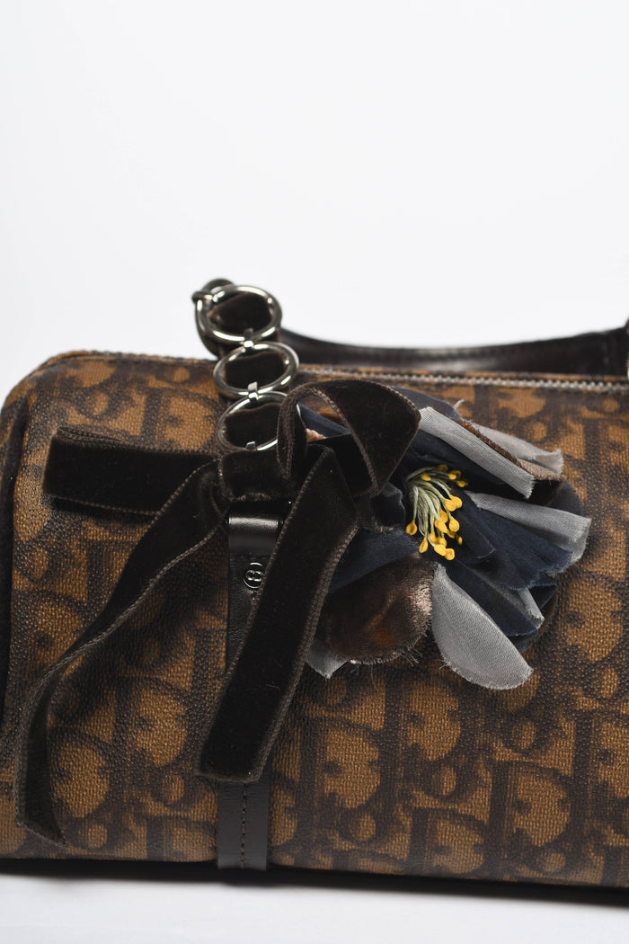 2000s Christian Dior Brown Romantiqué Monogram Barrel Shoulder Bag