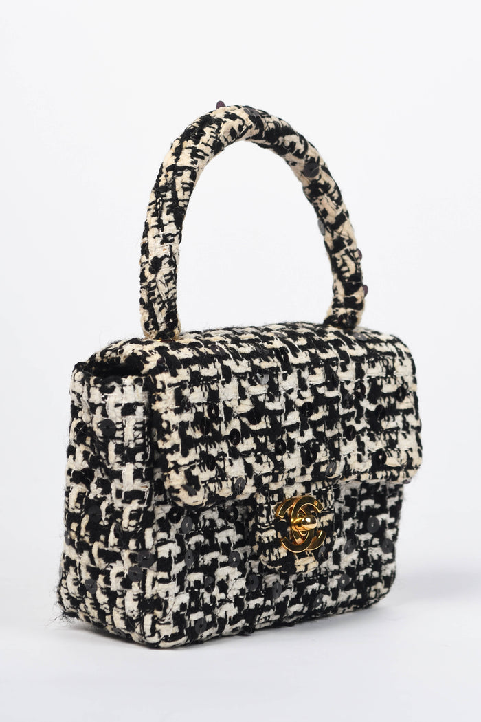 SUPER RARE Chanel Sequin Tweed Mini Top Handle Bag
