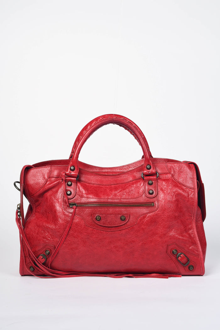 2000s Balenciaga Red Leather City Bag