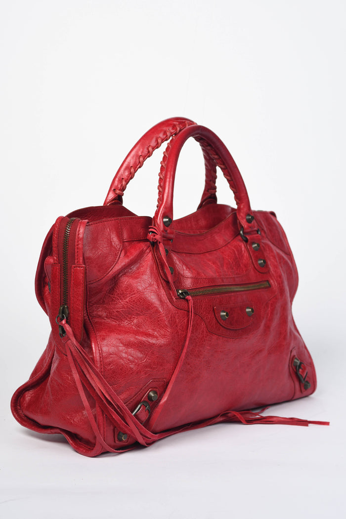 2000s Balenciaga Red Leather City Bag
