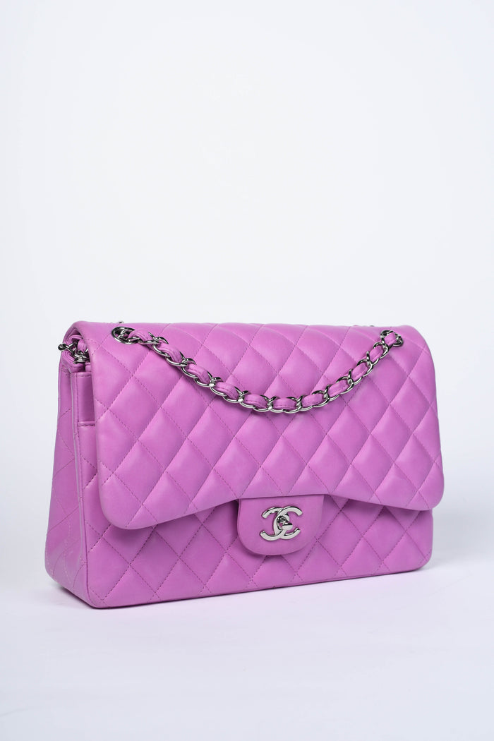 2010s Chanel Pink Lambskin Leather Jumbo Double Flap Shoulder Bag