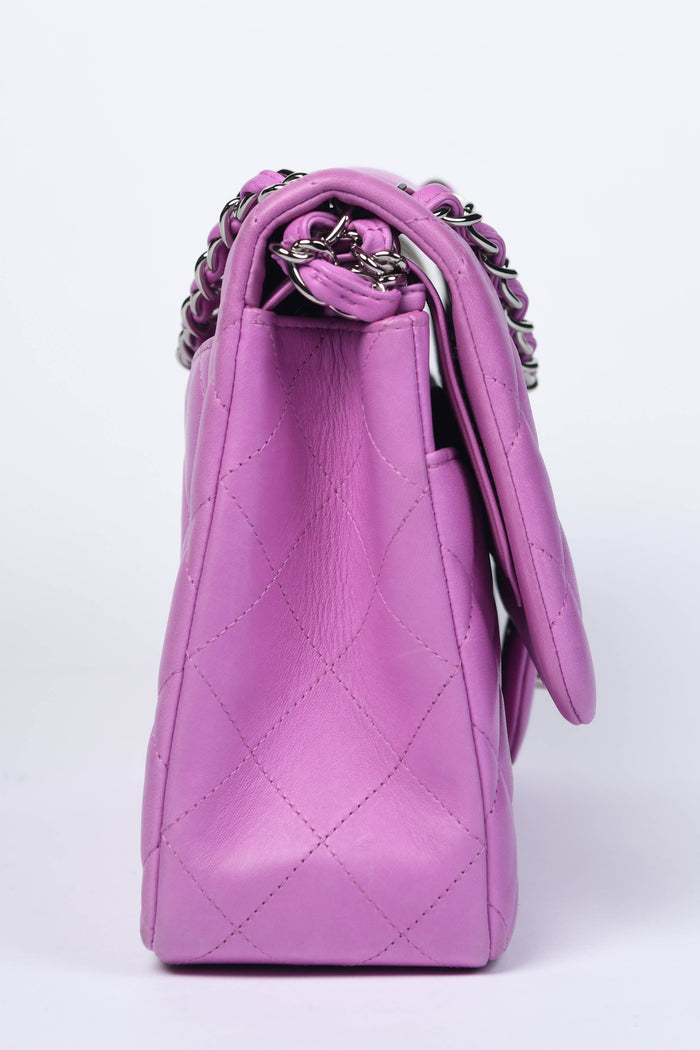 2010s Chanel Pink Lambskin Leather Jumbo Double Flap Shoulder Bag