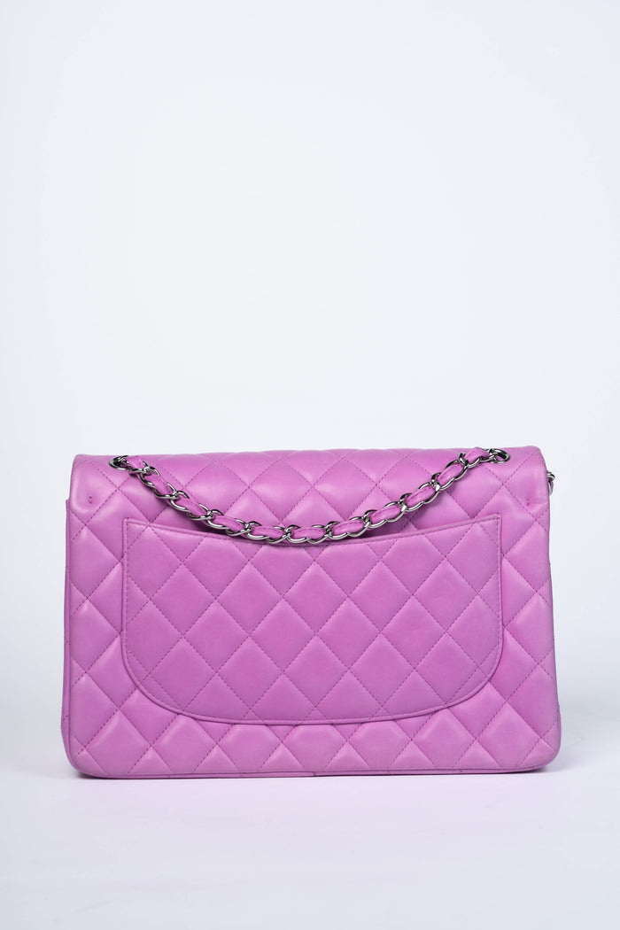 2010s Chanel Pink Lambskin Leather Jumbo Double Flap Shoulder Bag