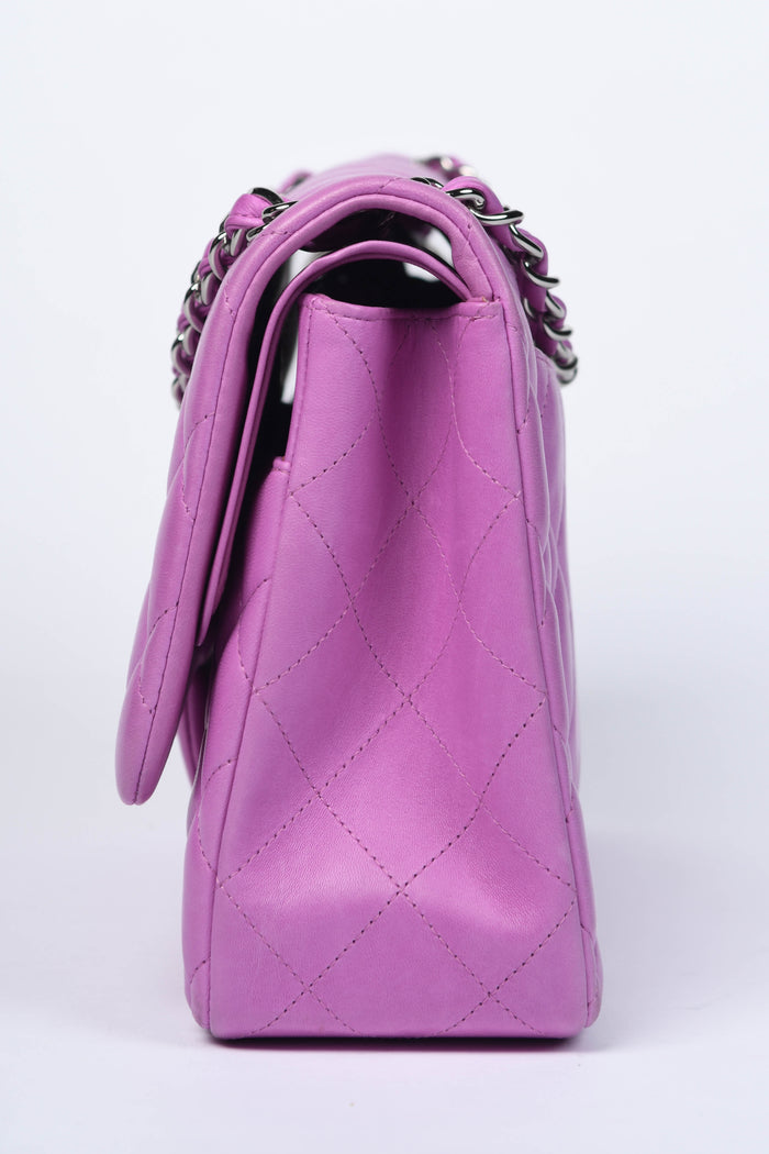 2010s Chanel Pink Lambskin Leather Jumbo Double Flap Shoulder Bag