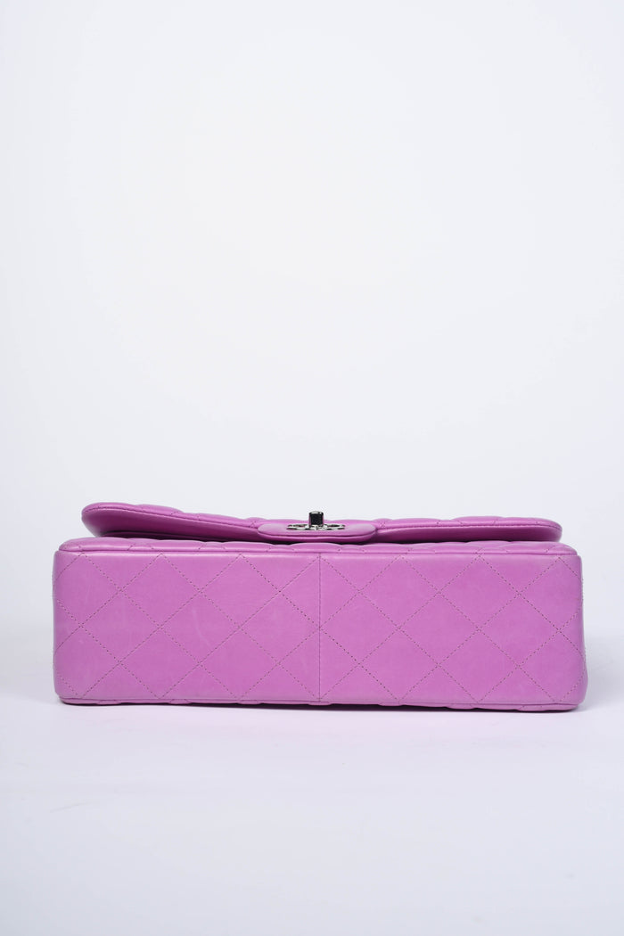 2010s Chanel Pink Lambskin Leather Jumbo Double Flap Shoulder Bag