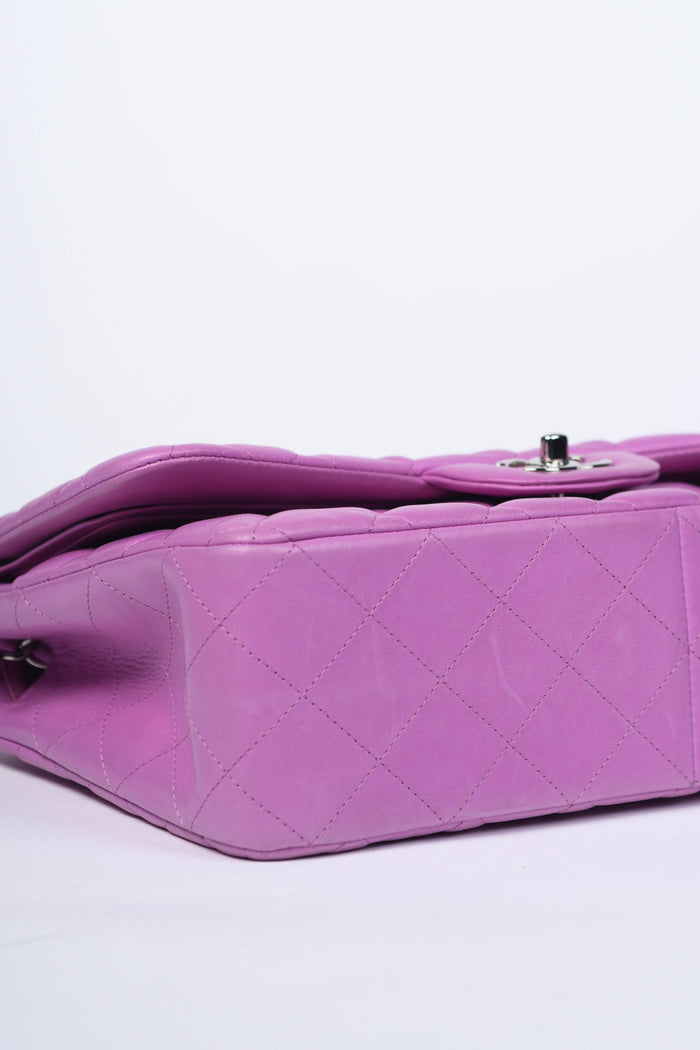 2010s Chanel Pink Lambskin Leather Jumbo Double Flap Shoulder Bag