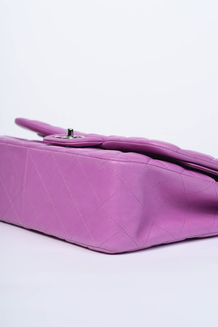 2010s Chanel Pink Lambskin Leather Jumbo Double Flap Shoulder Bag