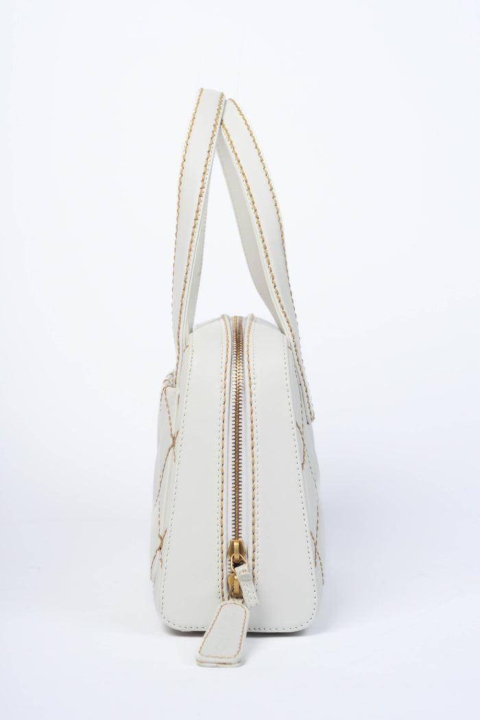 2000s Chanel Cream Leather Wild Stitch Top Handle Bag