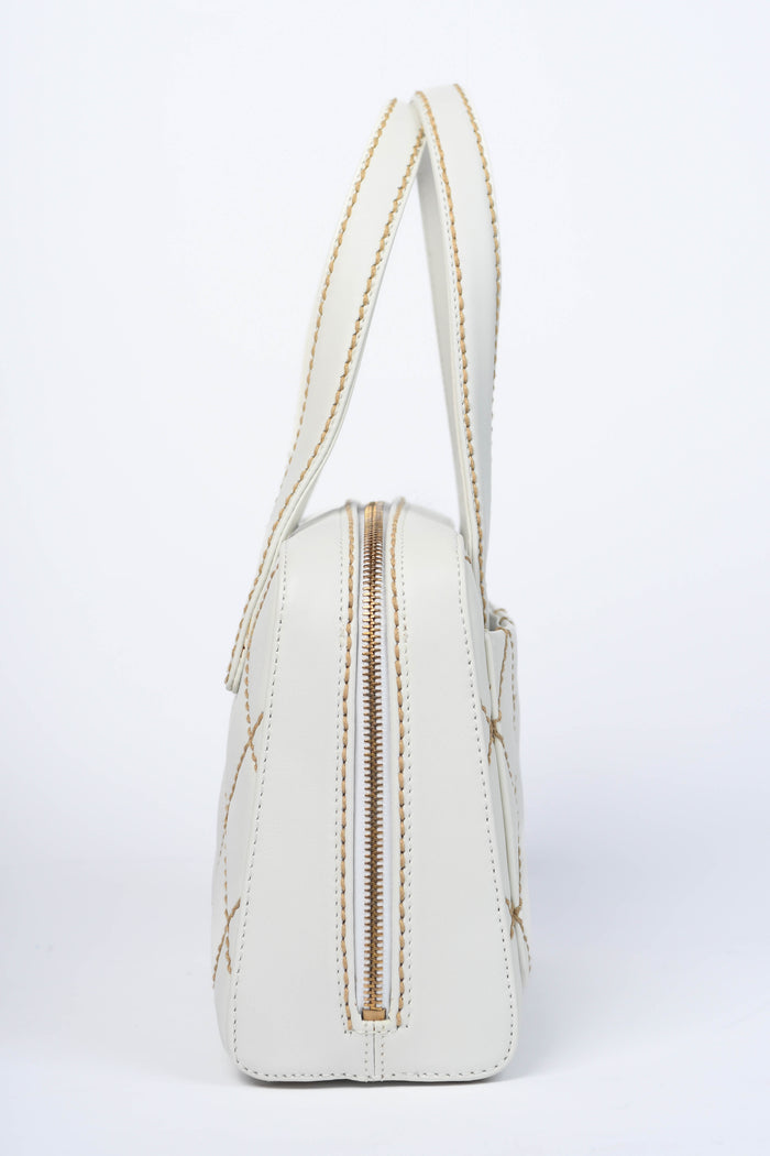 2000s Chanel Cream Leather Wild Stitch Top Handle Bag