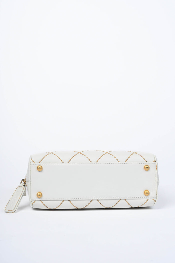 2000s Chanel Cream Leather Wild Stitch Top Handle Bag