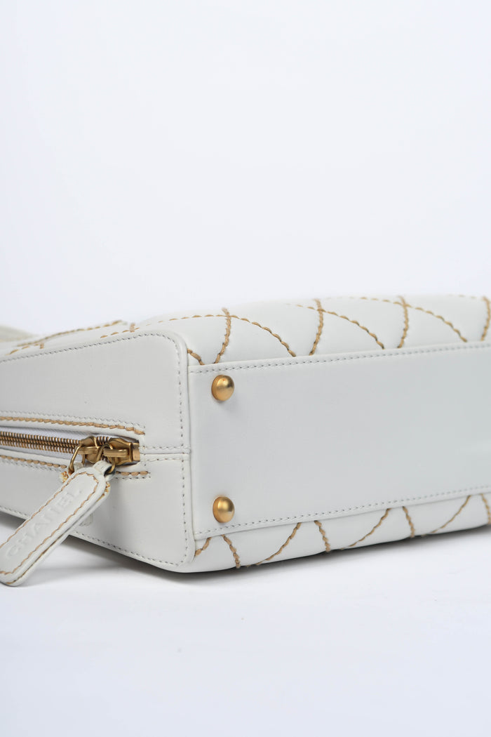 2000s Chanel Cream Leather Wild Stitch Top Handle Bag