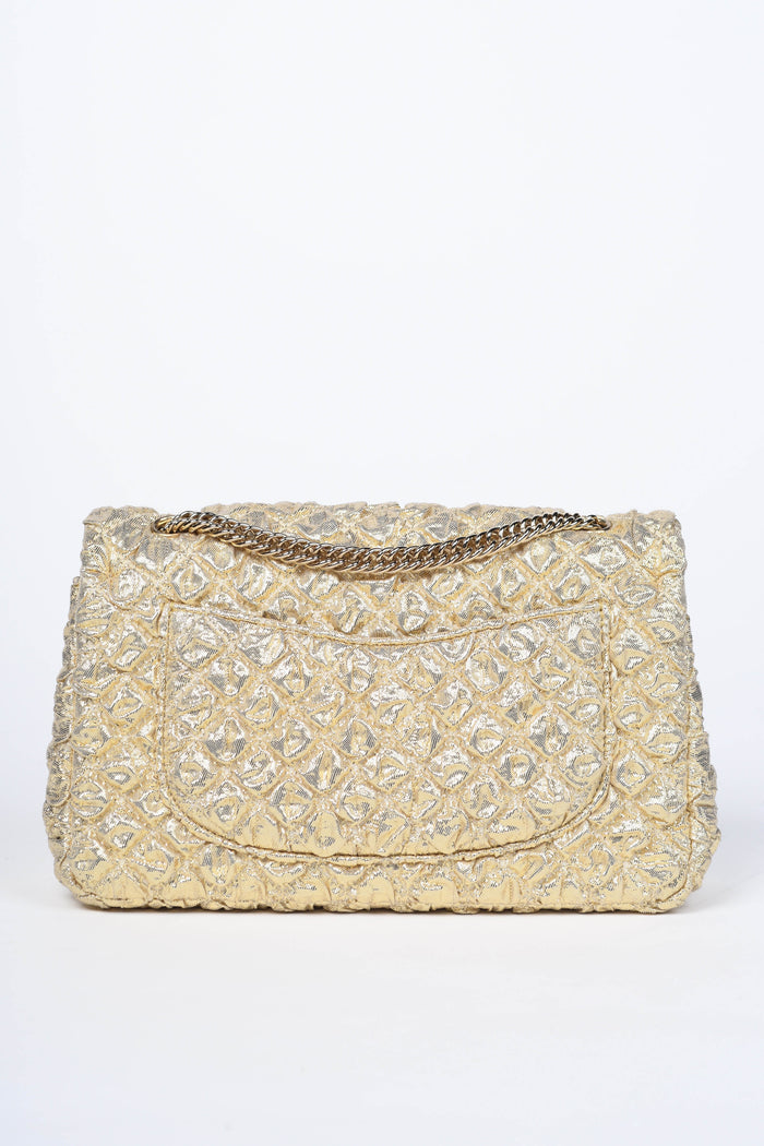 RARE 2000s Chanel Gold Silk Lamé Small Double Flap Shoulder Bag