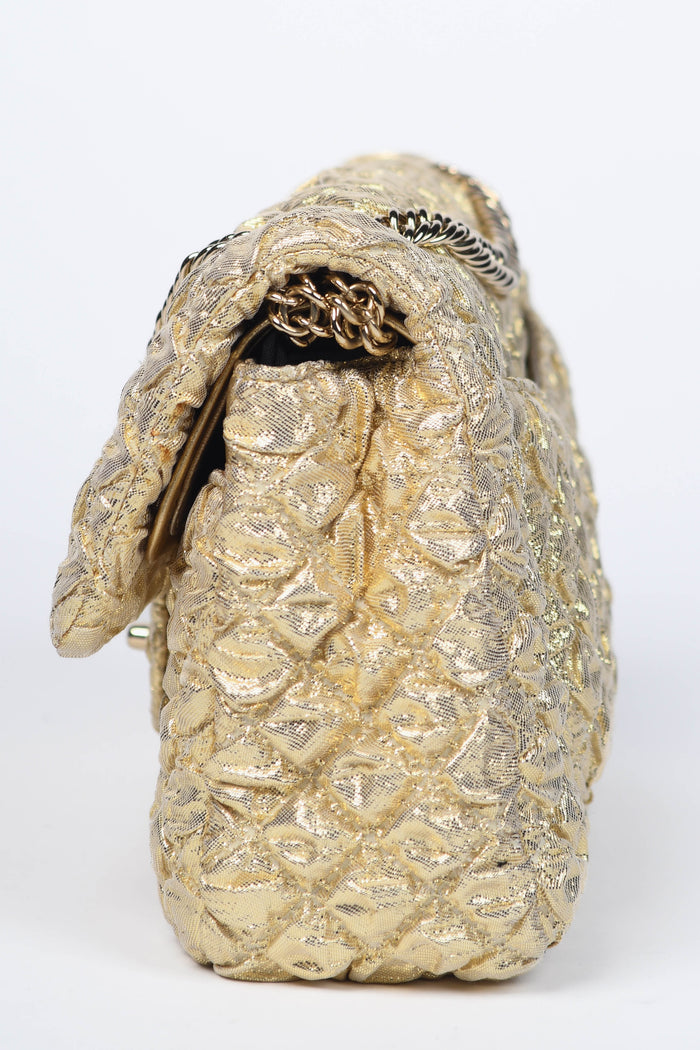 RARE 2000s Chanel Gold Silk Lamé Small Double Flap Shoulder Bag