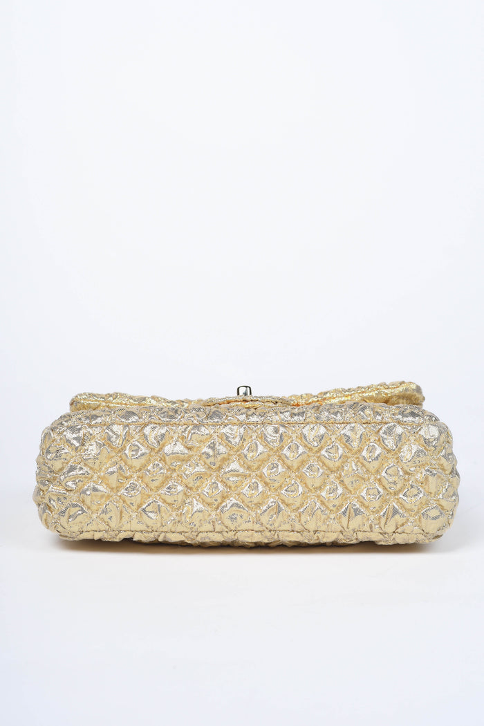RARE 2000s Chanel Gold Silk Lamé Small Double Flap Shoulder Bag