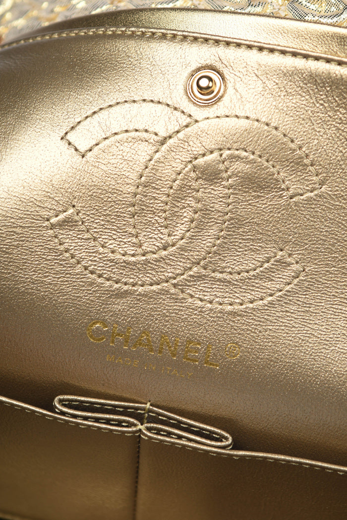 RARE 2000s Chanel Gold Silk Lamé Small Double Flap Shoulder Bag