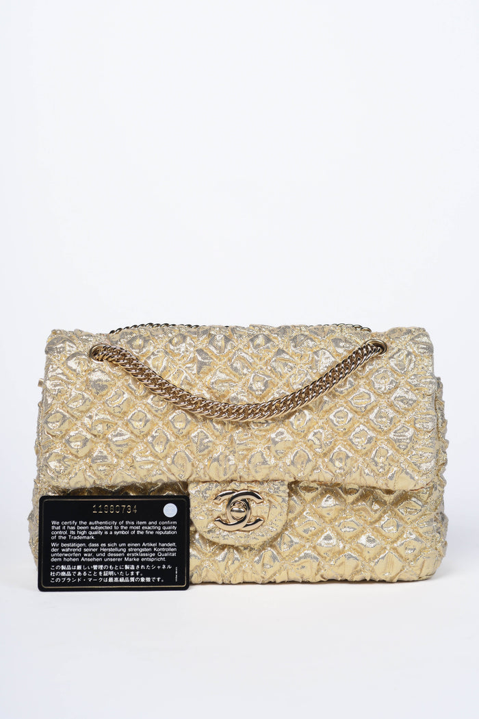 RARE 2000s Chanel Gold Silk Lamé Small Double Flap Shoulder Bag